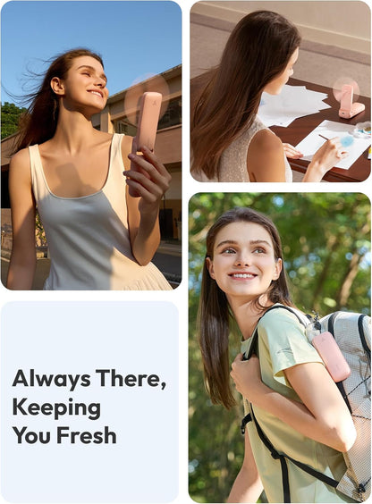 Aecooly Slim Portable Fan with Mirror, Thin Handheld Fan, USB Rechargeable Mini Personal [24H Max Cooling Time], Battery Powered Small Foldable Pocket for Travel, Lash, Makeup, Gifts for Women -Pink