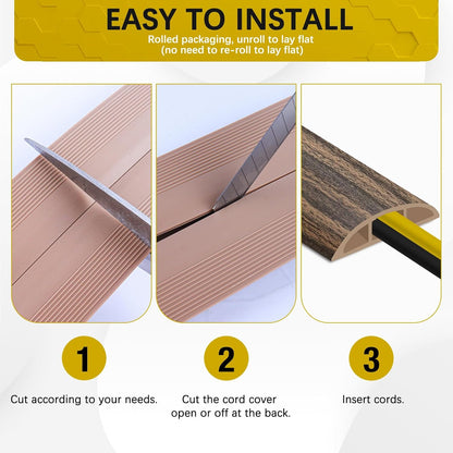 Floor Cord Cover 3.3FT Cord Covers for Wires on Floor Protect Wires & Prevent Trip Hazards, Easy to Cut for Home, Office, School, Concerts, Cavity W0.6in x H0.32in