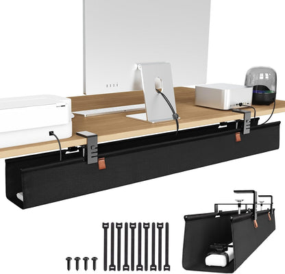 Zilink No Dril Under Desk Cable Management Tray 40" Cord Organizer for Table Clamp/Screw Mount Premium Fabric Cable Management Tray for Home Office Gaming Desk