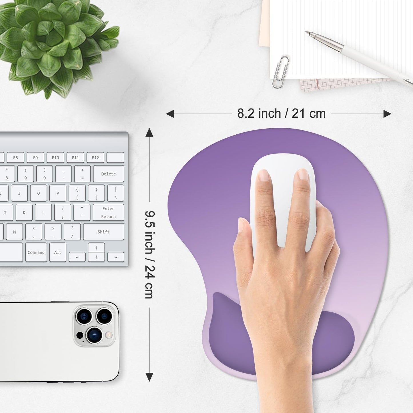 ITNRSIIET Ergonomic Mouse Pad, Cushioned Gel Wrist Rest, Non-Slip Base, Smooth Surface, Cute Multi-Color, 9.5 x 8.2 in, Lavender Fade