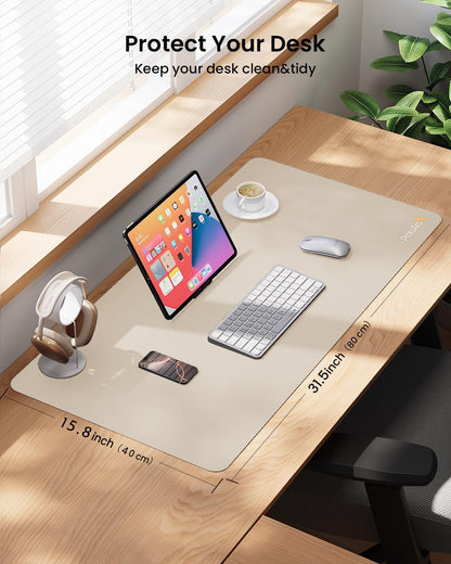 ProtoArc Leather Desk Mat, Large Mouse Pad- 31.5×15.8 inch, Non-Slip PU Leather Desk Pad Protector, Premium Desktop Mat for Computer, Keyboard and Mouse, Milk Tea