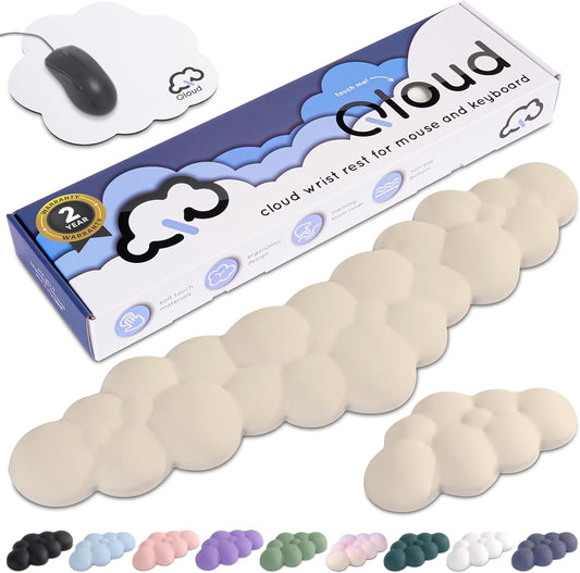 Qloud Cloud Wrist Rest Keyboard Wrist Rest for Computer Keyboard Pad, Cloud Keyboard Wrist Rest, Wrist Pad for Keyboard, Memory Foam, Non Slip Base, Comes with Mouse Pad - Beige
