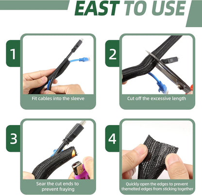 Split Wire Loom Tubing, Cable Protector Sleeve, Braided Cable Management for TV/Computer/Home Theater/Engine Bay, Cord Protectors from Pets No Chew (Black, 1/2"-10ft)