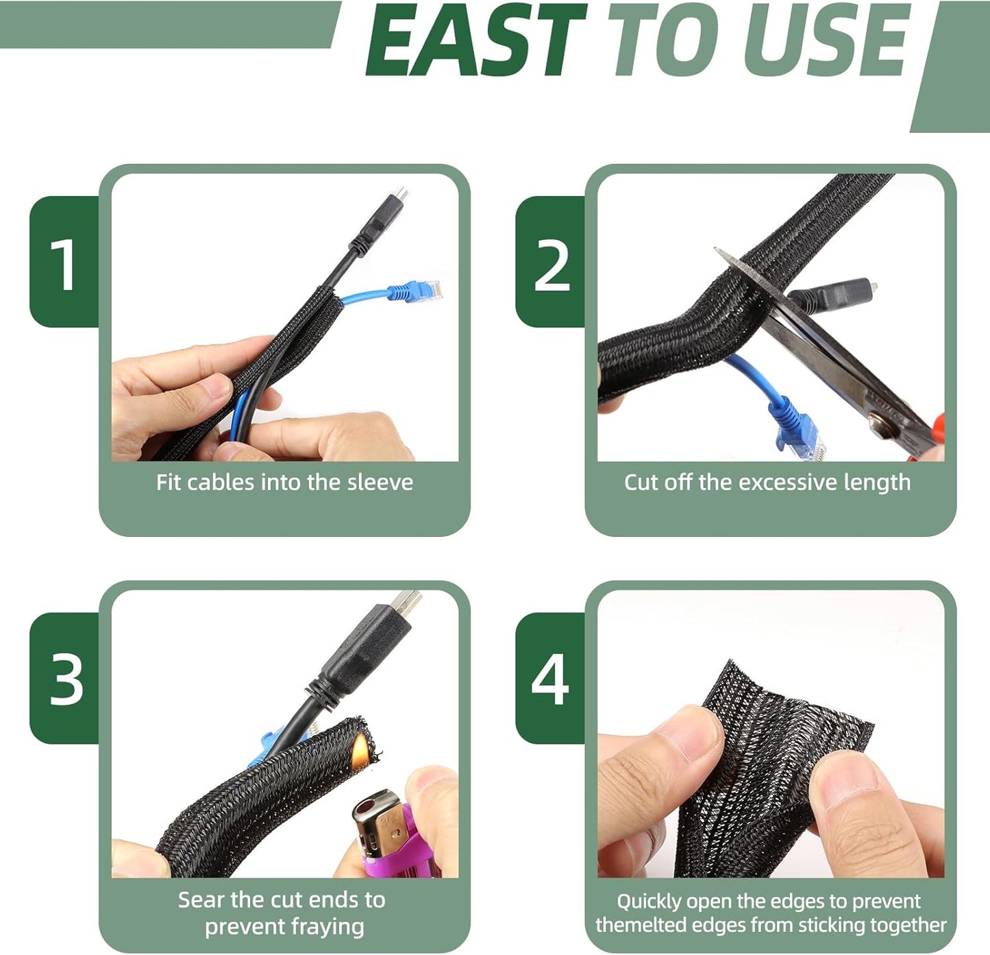 Split Wire Loom Tubing, Cable Protector Sleeve, Braided Cable Management for TV/Computer/Home Theater/Engine Bay, Cord Protectors from Pets No Chew (Black, 1/8"-10ft)