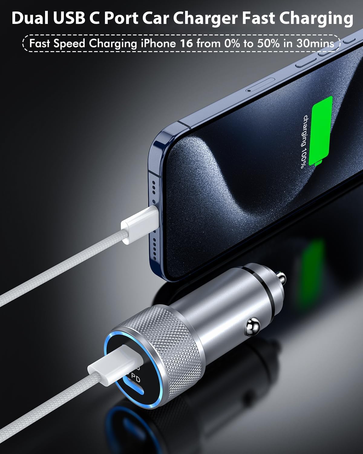 iPhone 16 Car Charger,USB C Fast Car Charger Adapter 2Pack Dual USB C Port Fast CarCharger with 6Feet Long Type C to C Braided Charging Cable Fast Charging for iPhone 16/16 Pro/16 Pro Max/15/iPad