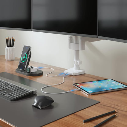 WALI White Triple Monitor Mount, 3 Monitor Desk Mount for Multi Screens from 13 to 27inch with Gas Spring Arm, Fully Adjustment Arm with Tilt, Swivel, Rotate VESA Mount 75x75,100x100mm(GSDM003W-U)