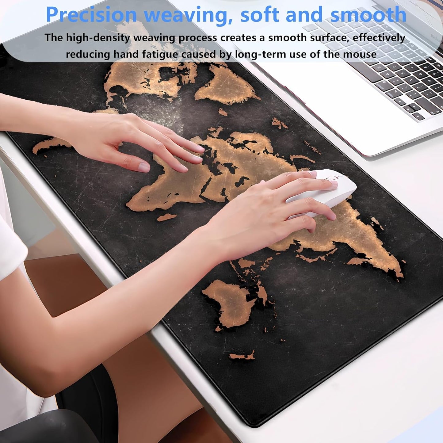 World Map Gaming Mouse Pad XXL Large Vintage Style Full Desk Mat Extended Keyboard Pad with Stitched Edges, Non-Slip Base (31.5" x 15.7")
