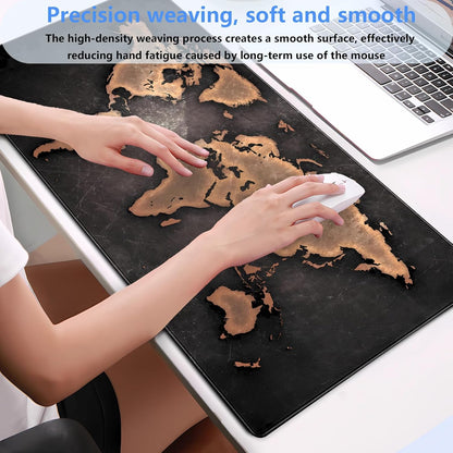 World Map Gaming Mouse Pad XXL Large Vintage Style Full Desk Mat Extended Keyboard Pad with Stitched Edges, Non-Slip Base (31.5" x 15.7")