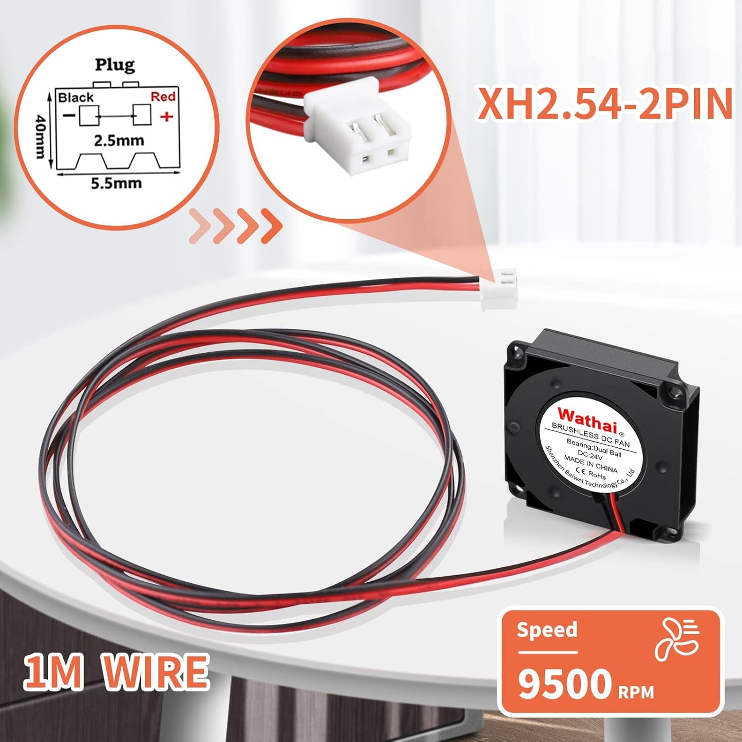 Wathai DC 4010 Blower Fan 24V Duall Ball High Speed with 1000mm/ 3.3 ft Wires 40mm x 10mm 24 Volt DC Brushless Radial Turbo Fans for Ender 3 Fan Upgrade Extruder Hot End Cooling 2 Pack