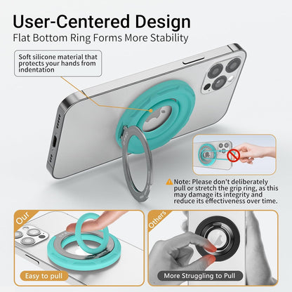 OPSO Magnetic Phone Ring Holder for MagSafe, 360 Degree Rotation Silicone Finger Ring Grip Stand Holder, Adjustable Kickstand, Compatible with iPhone 16 15 14 13 12/Pro/Max, Samsung and All Smartphone