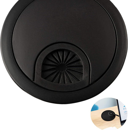 Desk Grommet for Wire Organizer,PC Computer Desk Plastic Grommet Cord, Tidy Cable Hole Cover Organizers,2 Pack (60mm, Black)