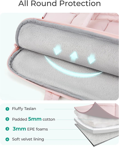 BAGSMART 13-14 Inch Laptop Case, Portable Puffy Laptop Sleeve with Handle, Compatible with MacBook Air/Pro 13.3 13.6 Inch M4 M3 M2 M1, Computer Sleeve Fitted with Dell,HP, Pink