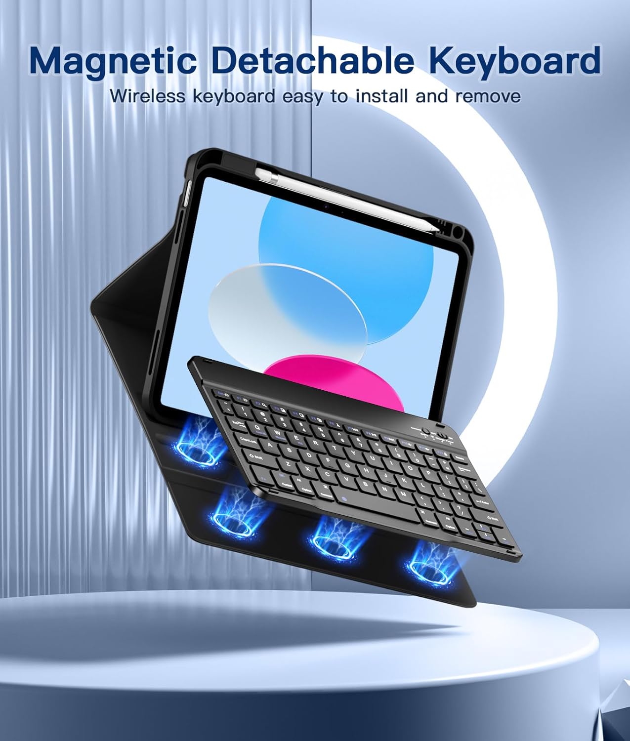 for iPad 10th Generation Case with Keyboard 10.9 Inch- Magnetic Wireless Keyboard Case with Pencil Holder Stain Proof Folio Cover for iPad (A16) 11th Gen 11 Inch 2025/10th Gen 2022 - Black