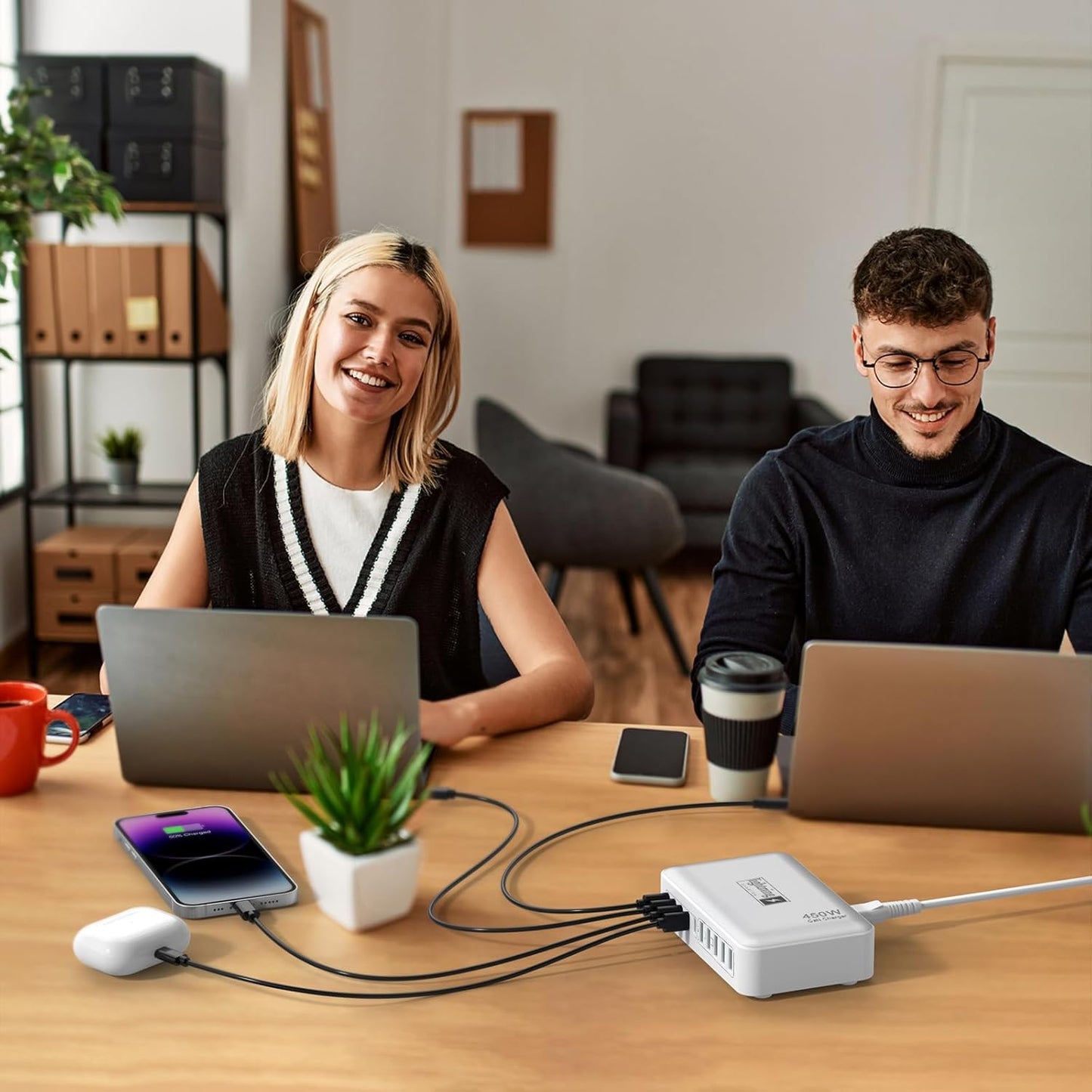 USB C Charger Hub 450W, 10 Ports Charging Station for Multiple Devices, Type C Port 140W Max for Laptops Super Fast Charging, GaN Tech Charging Blocks Comapct Design, Ultra Slim Flat Plug