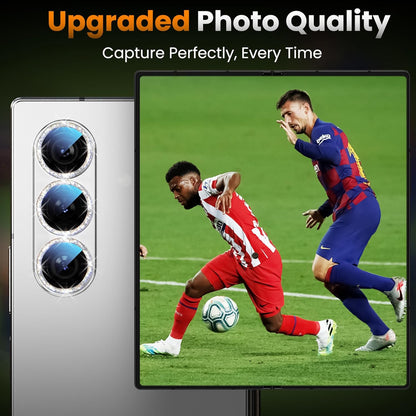 YWXTW for Samsung Galaxy Z Fold 7 Camera Lens Protector, [12X Stronger Adhesion] Individual Anti Scratch Metal Ring Tempered Glass Camera Screen Protector for Z Fold 7 Accessories 2025 (Glitter Silver)