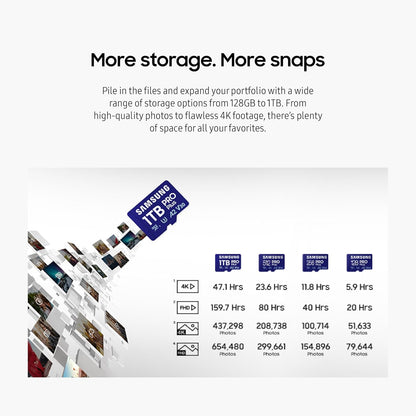Samsung PRO Plus microSD Memory Card + Adapter, 1TB MicroSDXC, Up to 180 MB/s, Full HD & 4K UHD, UHS-I, C10, U3, V30, A2 for Android Phones, Tablets, GoPRO, DJI Drone, MB-MD1T0SA/AM, 2024