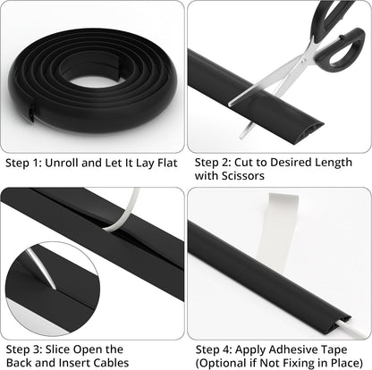 ZhiYo 5.6ft Cord Covers for Wires on Floor, Cord Hider Floor Hide Extension Cords, Soft PVC Cable Cover Cable Protector, Wire Cavity W0.62in H0.31in, Black