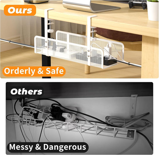 Under Desk Cable Management Tray, Wire Management Desk Cable Organizer Cable Management Box, Cord Organizer Storage for Office