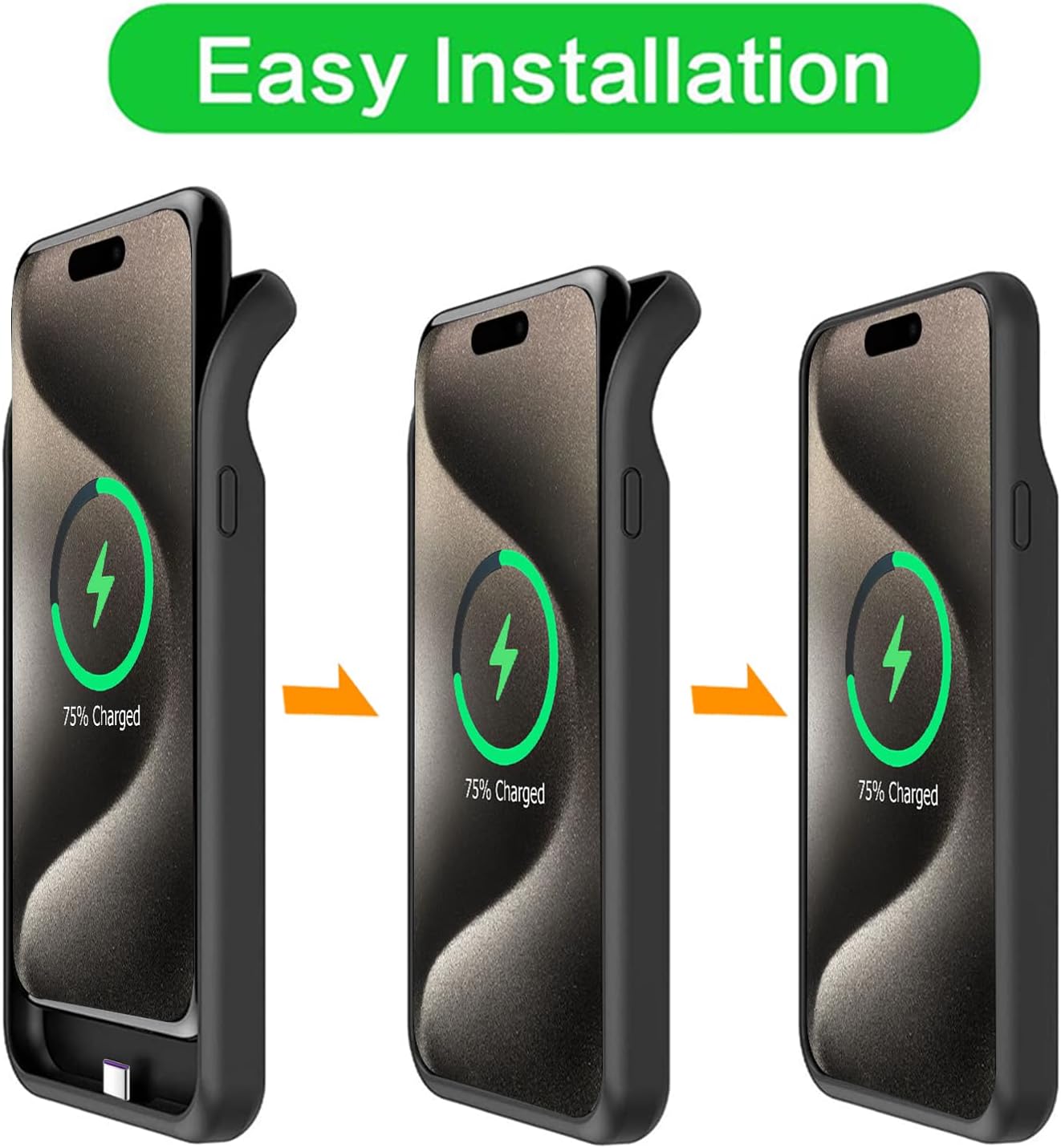 Battery Case for iPhone 15 Pro, 10000mAh Rechargeable Portable Charging Case with Wireless Charging, Compatible for iPhone 15 Pro (6.1 inch) with CarPlay, Extend Battery Pack Charger (Black)