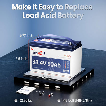 36V 50Ah Lithium Battery, Timeusb 36V LiFePO4 Battery with Low-Temp Cutoff Protection, Group31, Automotive Grade A Cells, Up to a 10-year Lifetime, Ideal for Trolling Motors and Solar Systems