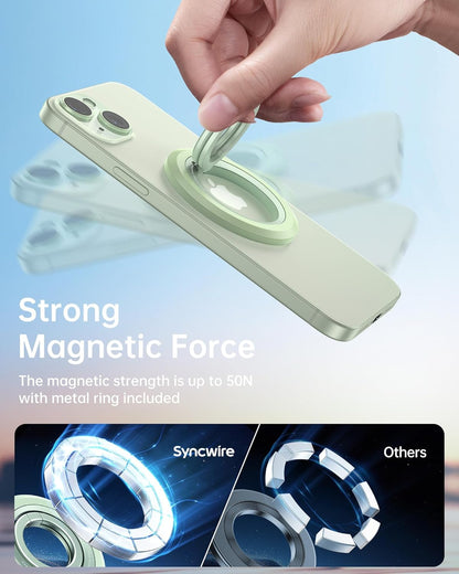 SYNCWIRE Magnetic Phone Ring Holder for MagSafe, 360° Rotation Dual Sided Magnet Grip Cell Phone Ring Stand Finger Kickstand Compatible with iPhone 16 15 14 13 12 Pro Max fits MagSafe - Green