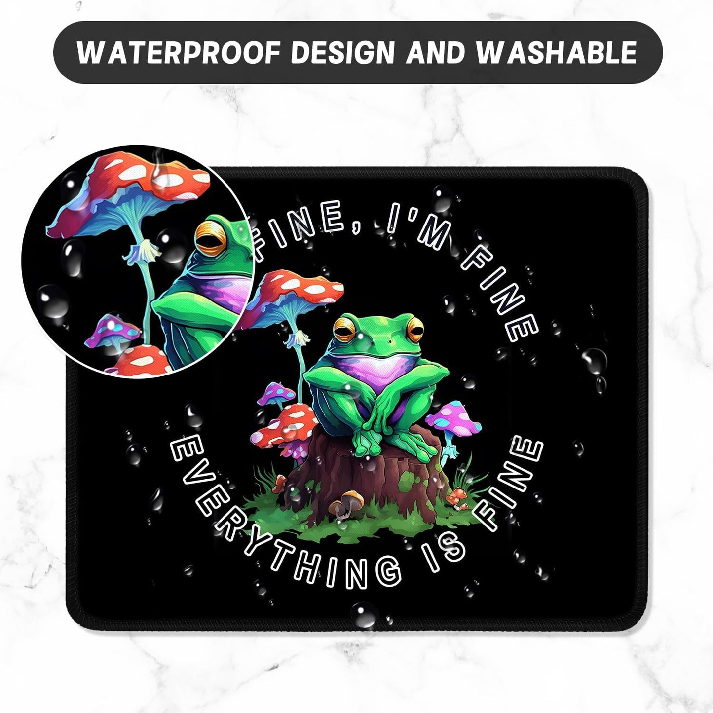 ITNRSIIET Mouse Pad with Stitched Edge Premium Textured Smooth Precise Operation Waterproof Washable Non-Slip Rubber Base Desktop Protection Mat, 10.2×8.3×0.12 inches, Lonely Frog