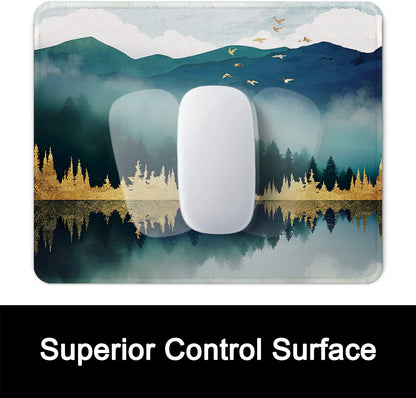 ITNRSIIET Mouse Pad with Stitched Edge Premium Textured Smooth Precise Operation Waterproof Washable Non-Slip Rubber Base Desktop Protection Mat, 10.2×8.3×0.12 inches, Landscape Forest