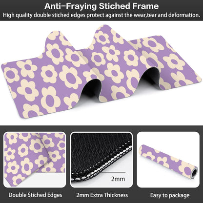 Purple Groovy Flowers Desk Mat,Large Vintage Floral Gaming Keyboard Mouse Pad,Non-Slip Rubber Base Desk Pad Thick Stitched Edges Waterproof Mousepad Mouse Mat 31.5"x11.8"