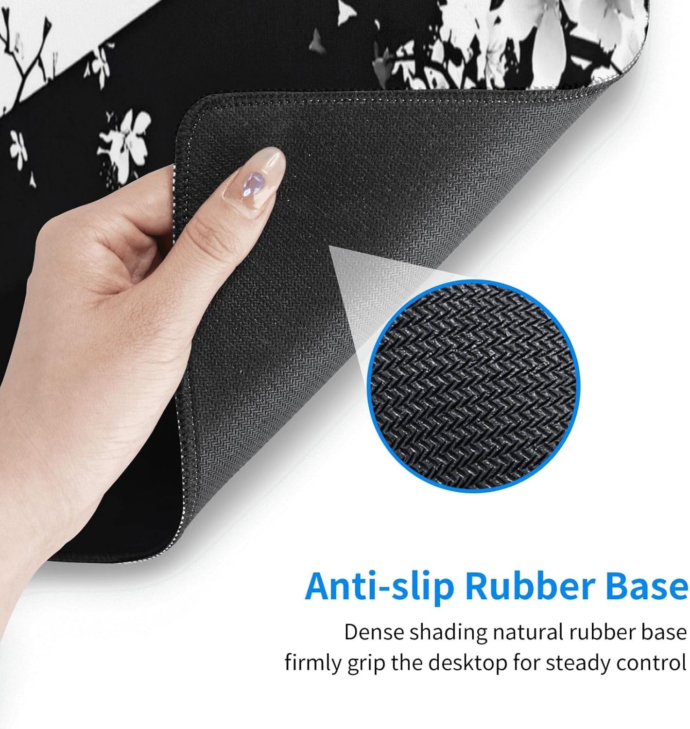 Japanese Life Death Keyboard Mat, Black White Japanese Anime Gaming Mouse Pad for Desk with Anti-Slip Rubber Base and Stitched Edges, Japanese Sakura Pagoda Sun Mouse Pad