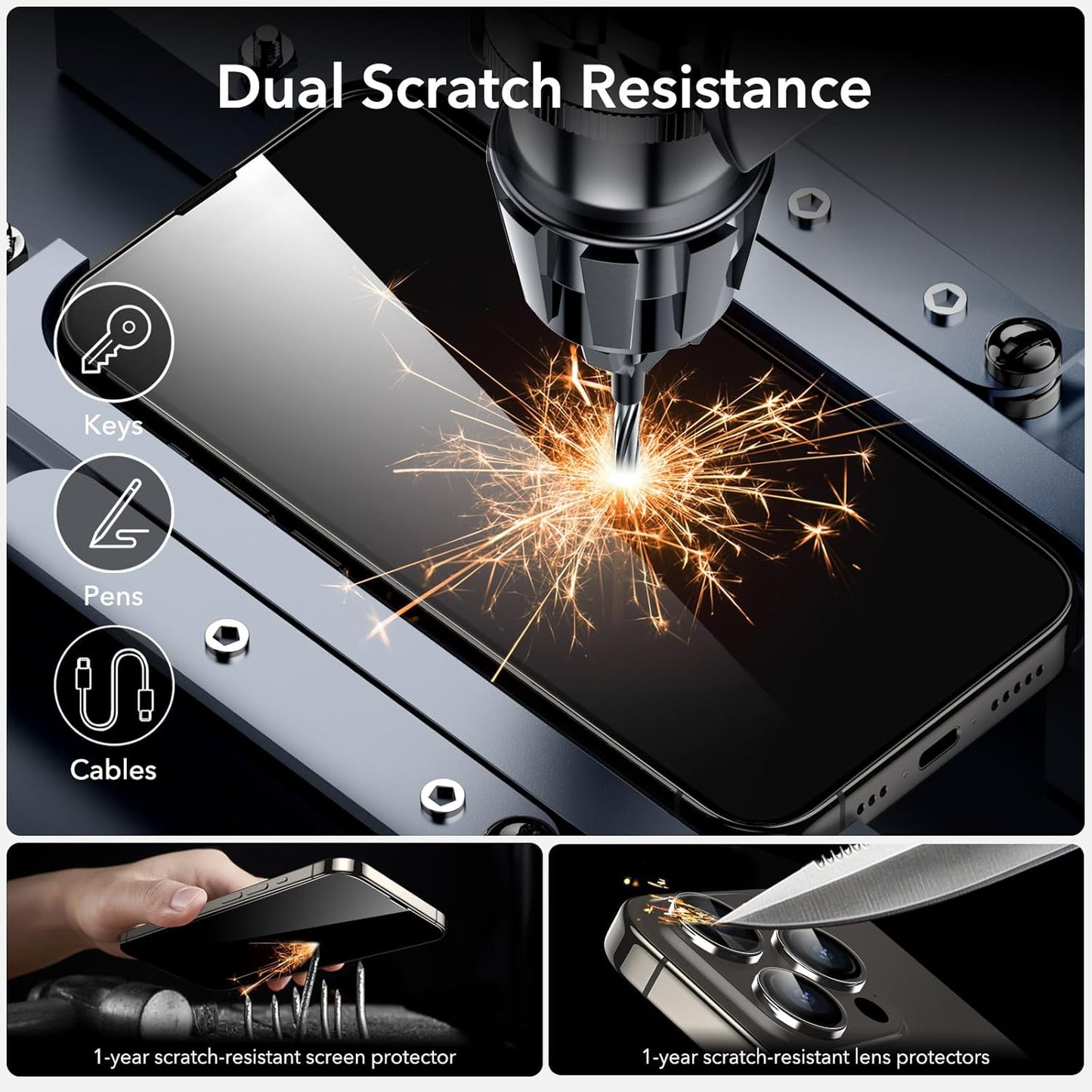 ESR for iPhone 14 Pro Max Screen Protector Set, 3 Tempered-Glass Screen Protectors and 1 Set of Camera Lens Protectors, Smooth Rounded Edges, Full-Coverage Military-Grade Protection, Scratch Resistant