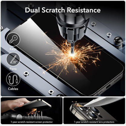 ESR for iPhone 14 Pro Screen Protector Set, 3 Tempered-Glass Screen Protectors and 1 Set of Camera Lens Protectors, Smooth Rounded Edges, Full-Coverage Military-Grade Protection, Scratch Resistant