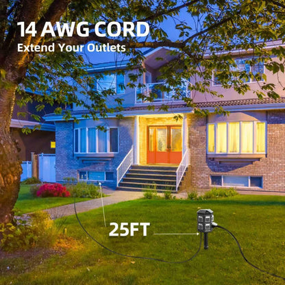 TiFFCOFiO Outdoor Power Strip Timer, Dusk to Dawn Light Sensor Countdown, 25 Feet Extension Cord Waterproof, 6 Grounded Outlets for Halloween and Christmas Decorations, ETL Listed (25 FT)