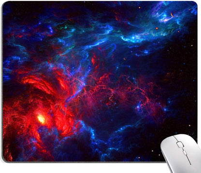 Galaxy Stars Light Black Mouse Pad, Red and Blue Nebula Mouse Mat, Non-Slip Rubber Base MousePads for Computer Office Laptop, 9.5"x7.9" Inch