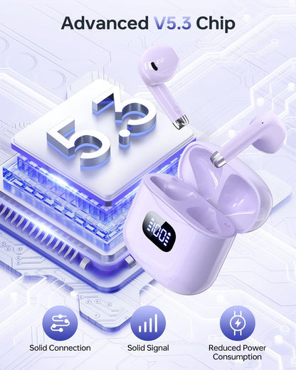 Wireless Earbuds Bluetooth 5.3 Ear Buds, Bluetooth Headphones with LED Display Charging Case, IPX7 Waterproof in-Ear Earphones with Mic for Phone Tablet Sports