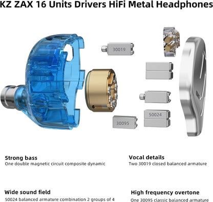 CCA KZ Zax in Ear Monitor Headphones 16 Units 7BA 1DD Hybrid Drivers HiFi IEM Earphones High Clarity Metal Gaming Earbuds with 2 Pin Detachable Cable