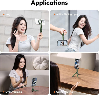 ULANZI MA30 Magnetic Phone Tripod Stand for iPhone - Aluminium Maglock Smartphone Mini Tripod Pocket Cell Phone Stand Strong Magnet Quick Mount Compatible with iPhone 16 15 14 13 12 Series, Green