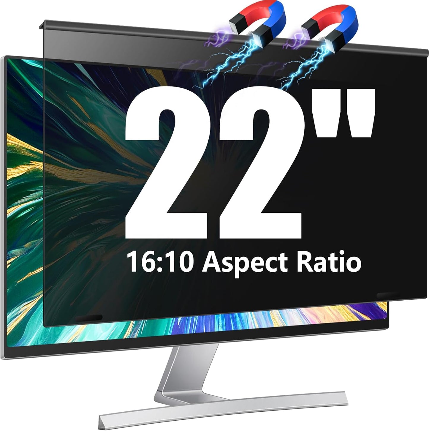 Magnetic Computer Privacy Screen Filter 22 inch for 16:10 Widescreen Monitor Desktop PC, 22in Hanging Removable Anti Blue Light Glare Eye Protection Shield, Screen Protector Panel