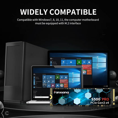 S500 Pro 256GB NVMe SSD M.2 PCIe Gen3x4 2280 Internal Solid State Drive, SLC Cache 3D NAND TLC, Up to 3200MB/s, Compatible with Laptop and PC Desktops(Black)