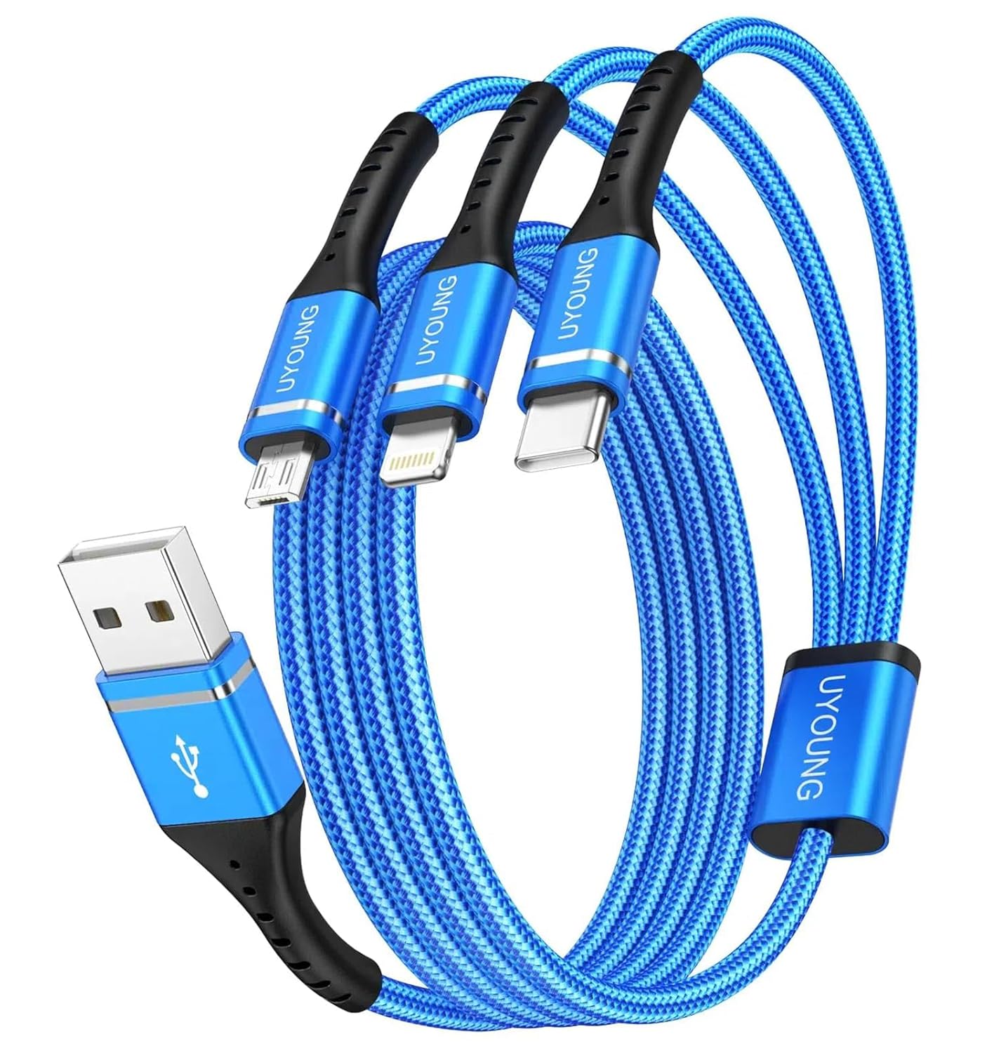 Multi Charging Cable 2Pack 6FT, 3 in 1 Charger Cable Braided Universal Phone Charging Cord with Lightning/Type C/Micro USB Ends, Multiple USB Cable for iPhone/Samsung/Google Cell Phones and More