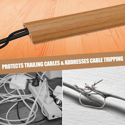 Floor Cord Cover Self Adhesive Cord Hider,3.3FT Cable Management, Extension Strip Protector for Wires, Prevent Cable Trips for Offices, Gyms, Exhibitions Cavity:0.47"(W) x 0.35"(H) Brown Wood
