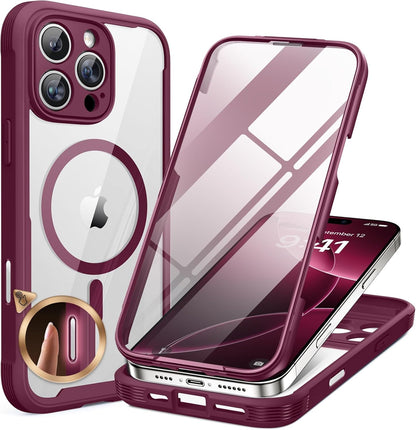 Miracase Magnetic for iPhone 16 Pro Case Full-Body Phone with Built-in Glass Screen Protector, [Compatible with MagSafe] Military Drop Proof 16 Pro Cover Bumper 6.3 inch, Plum