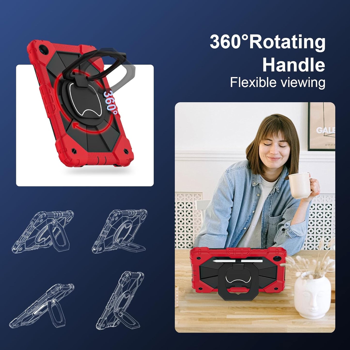 Scnoiy for Galaxy Tab A9 Plus Case 11 Inch, Rugged Case for Samsung Galaxy A9+ Tablet Case with Screen Protector 360 Rotating Stand Shoulder Strap Pen Holder, 2023 Model(SM-X210/X216/218), Red Black