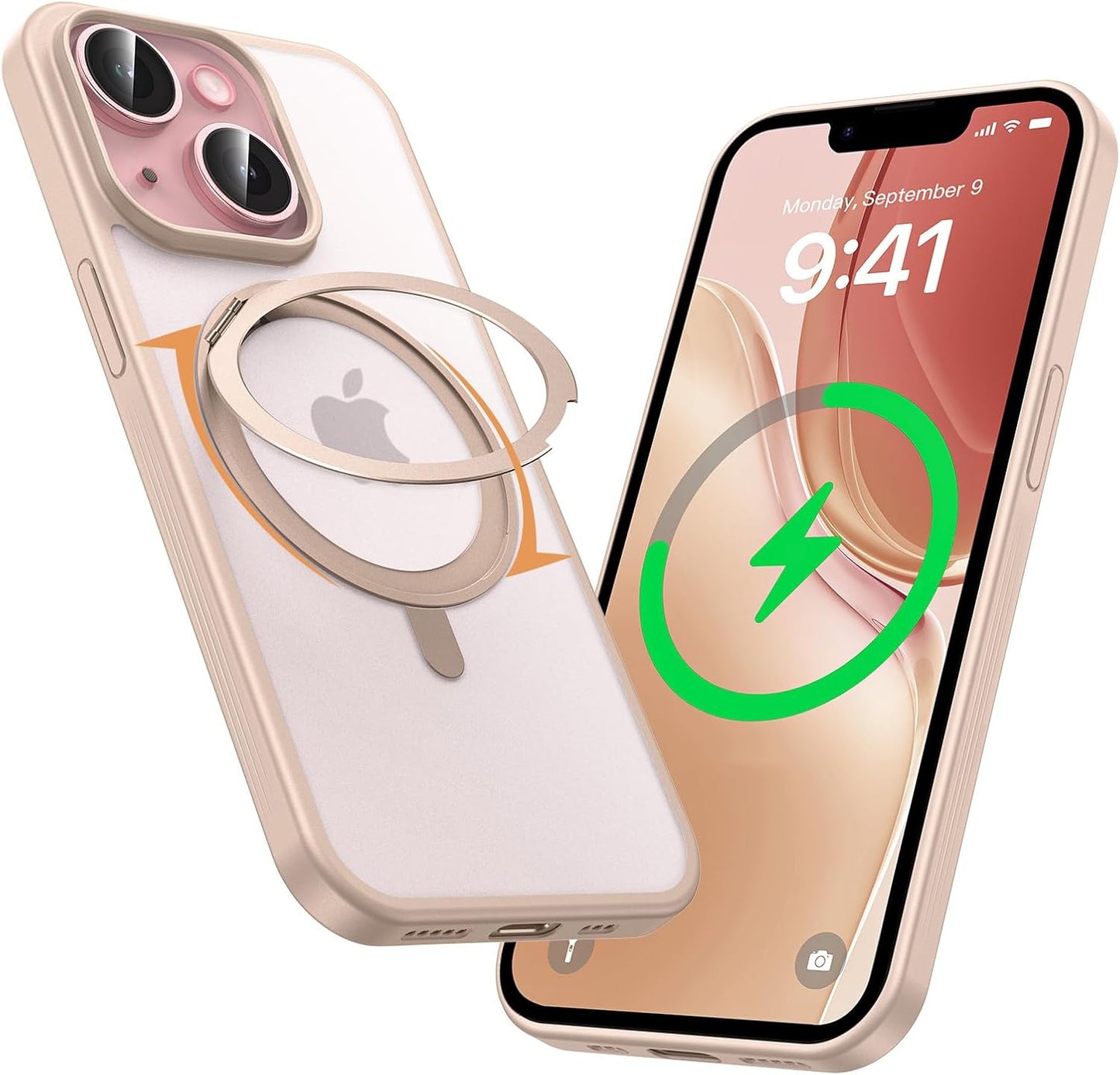 MAGIC JOHN 360° Rotatable Magnetic Invisible Stand for iPhone 14/iPhone 13 Case [Anti-Slip Grip] [Compatible with MagSafe] 16FT Shockof for iPhone 14/13 Case with Kickstand, Gold