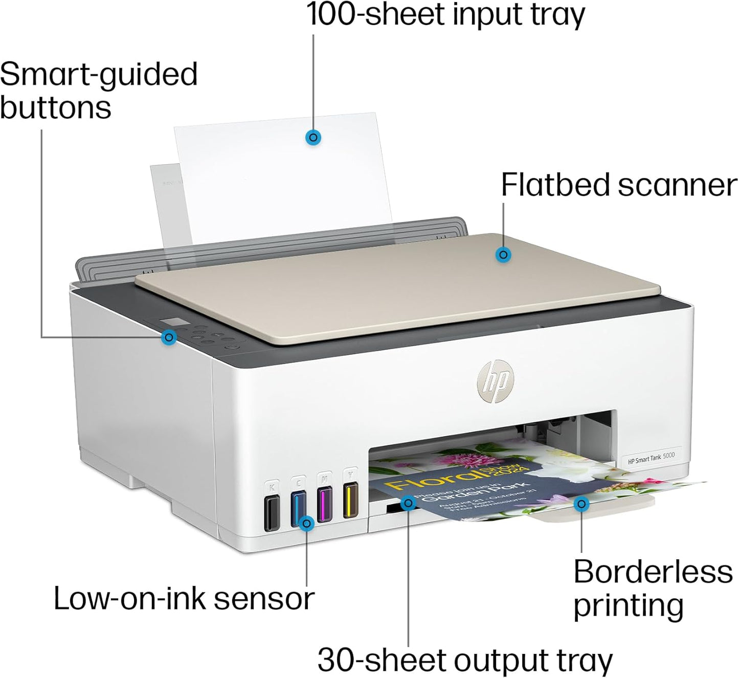 HP Smart Tank 5000 Wireless All-in-One Ink Tank Printer with up to 2 years of ink included, mobile print, scan, copy