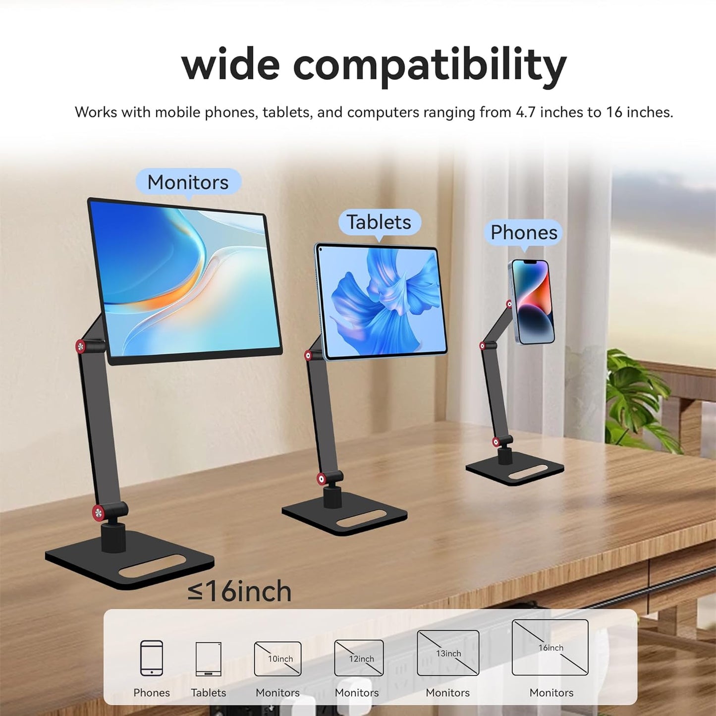 RENYUSKY iPad Stand Tablet Holder Portable Monitor Mount Adjustable for Desk Bed Home Office Magnetic Accessories, for 16" iPad Pro 12.9, Air/Mini, Samsung Galaxy Tabs Z Fold Kindle Fire