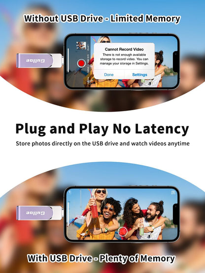 Gulloe 512GB Flash Drive Intended for iPhone, Memory Stick Storage for Photos and Videos Backup, Compatible with iPhone iPad Android PC, Plug and Play, No Application Required (Purple)