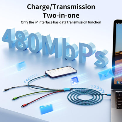 Travel Dual Type-C 4 in 1 Charging Cable, USB C Multi Charging Cable Multi Charging Cable for Multiple Devices, Phone Charging Cable Adapter 2 USB-C/IP/Micro Port for Phones Tablets Galaxy PS & More