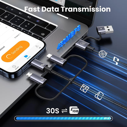 240W Multi Charging Cable, 6.6ft 6-in-1 USB C Cable Fast Charging Cords with USB-C/A Ports to IP/Type C/Micro Connectors for Pad/Cell Phones/Tablets/Laptop