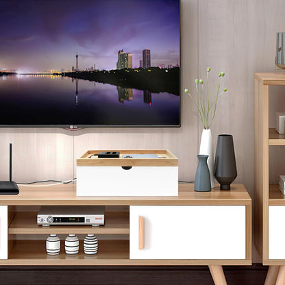 Bamboo Cable Management Box, Large Cord Organizer Box Cable Box to Hide Wires & Power Strips for Desktop Storage Cord Holder for Office Home,No Assembley Required