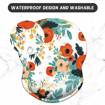 ITNRSIIET Ergonomic Mouse Pad with Gel Wrist Support Small Wrist Rest Smooth Surface Non-Slip PU Base Comfortable Office Supplies Pain Relief, 8.7 x 7.2 inches, Beautiful Flowers